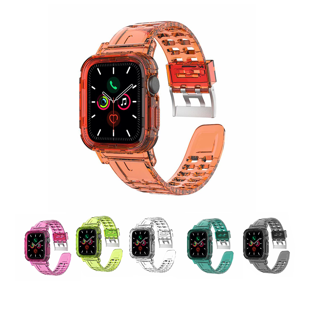 Silicone Transparent Watch Band Strap with Case for Apple Watch Band 38mm 40mm 42mm 44mm Adapter Compatible Serie 6 Se 5 4 3 2 1