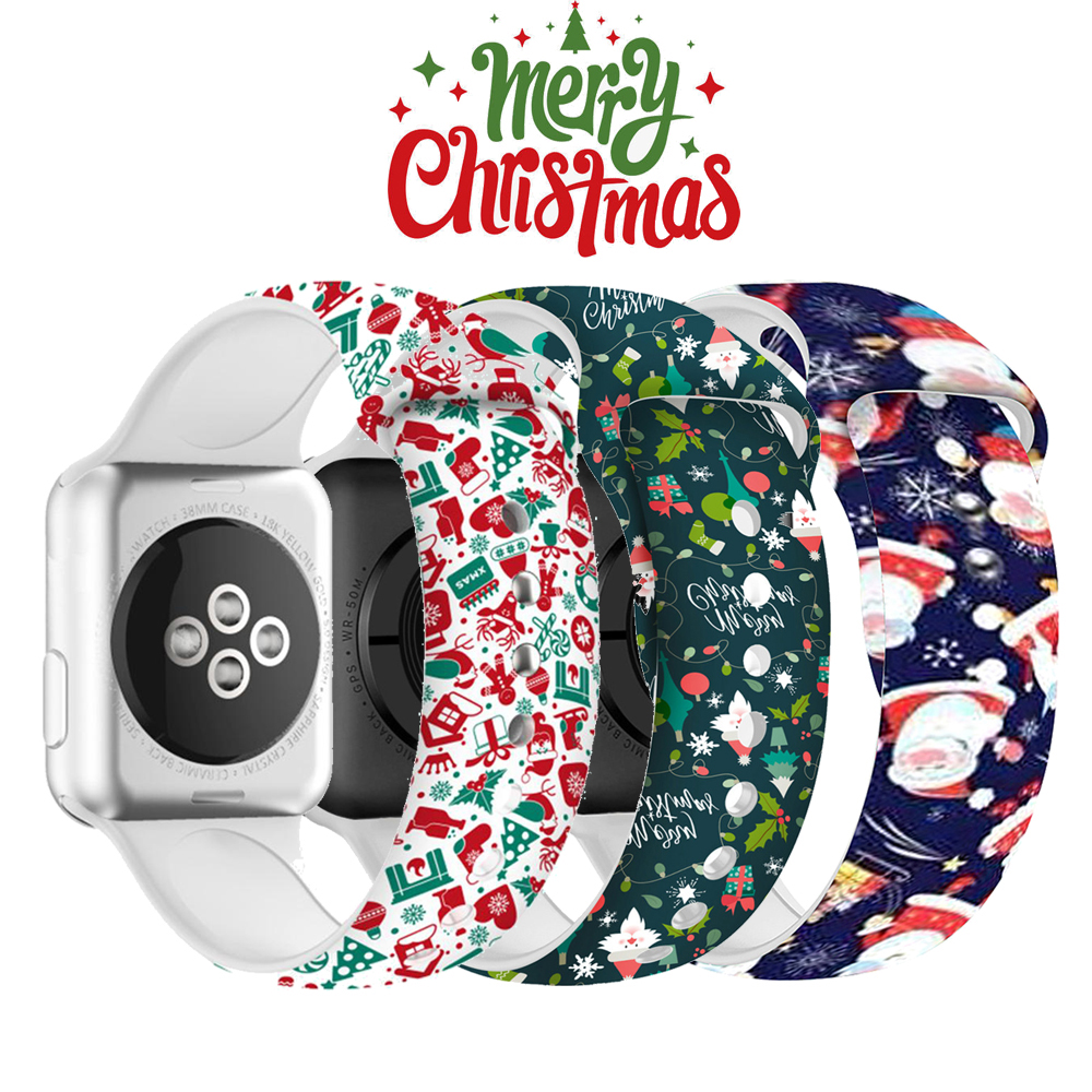 Christmas Frozen Fashion Colorful Cartoons Custom Printed Tie Dye Designer Rubber Silicone Apple Watch Bands Iwatch Band Strap