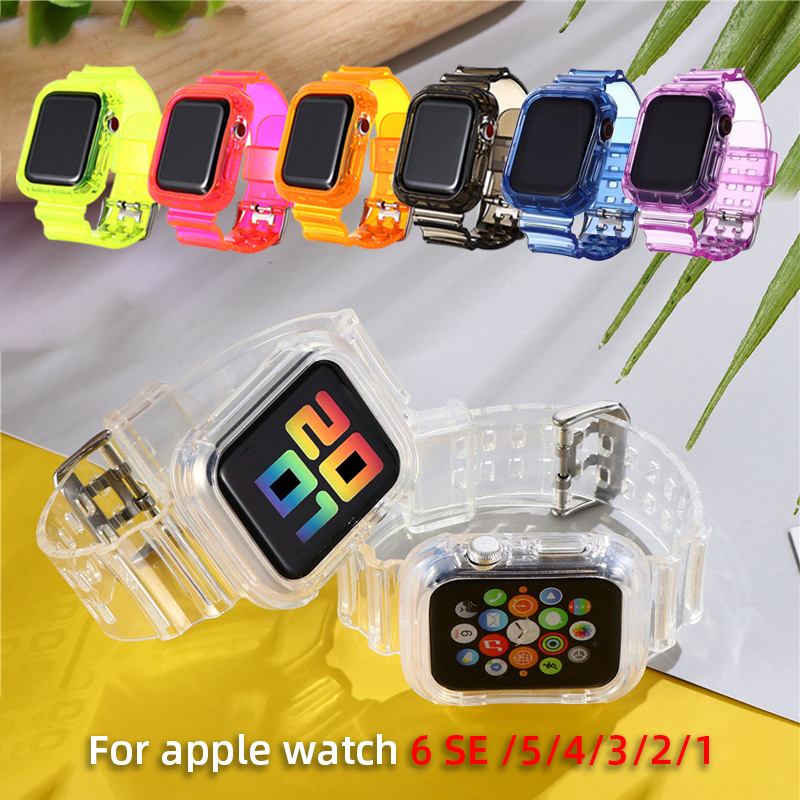 Sport Resin Tpu Transparent Smart Watch Bands for Apple I Watch Band Series 5/4/3/2/1 Have Watch Band Strap Buckle