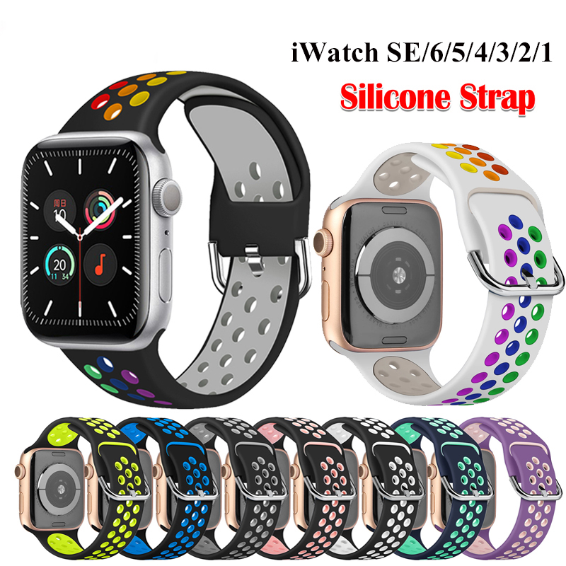 Silicone Strap For Apple Watch band 44mm 40mm 38mm 42mm 44 mm soft Breathable watchband bracelet iWatch serie 3 4 5 6 se band