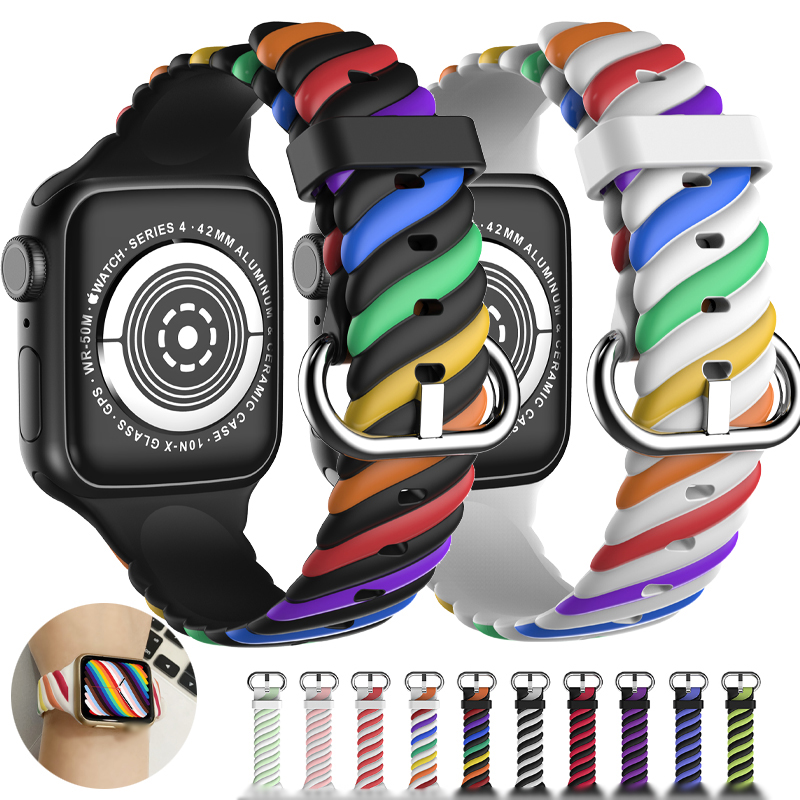 Silicone Candy Watch Band for Apple Watch Band 44mm 40mm 42mm 38mm Twist Color Sport Bands Wrsit Bracelet IWatch Series Se 6 5 4 3 2