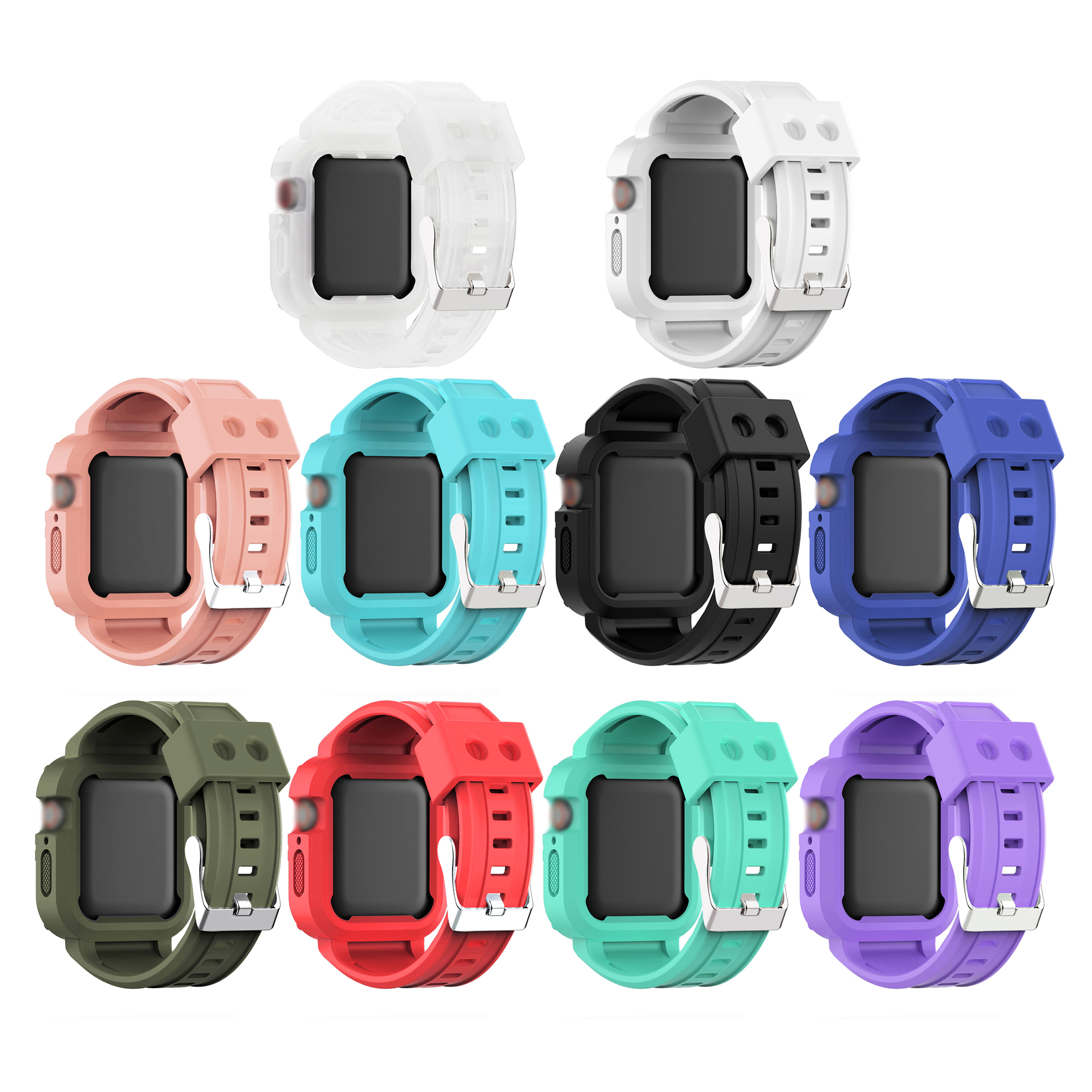 TPU Soft Protective Cover for Apple Watch Band Series se 6 5 4 3 2 1 38/42mm Strap & Case for iWatch 40/44mm Wristband