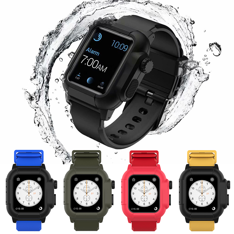 Soft Silicone Band Strap with Waterproof Case for Apple Watch SE Series 6 5 4 3 Cover 40mm 44mm 42mm Sport PC Protective Shell