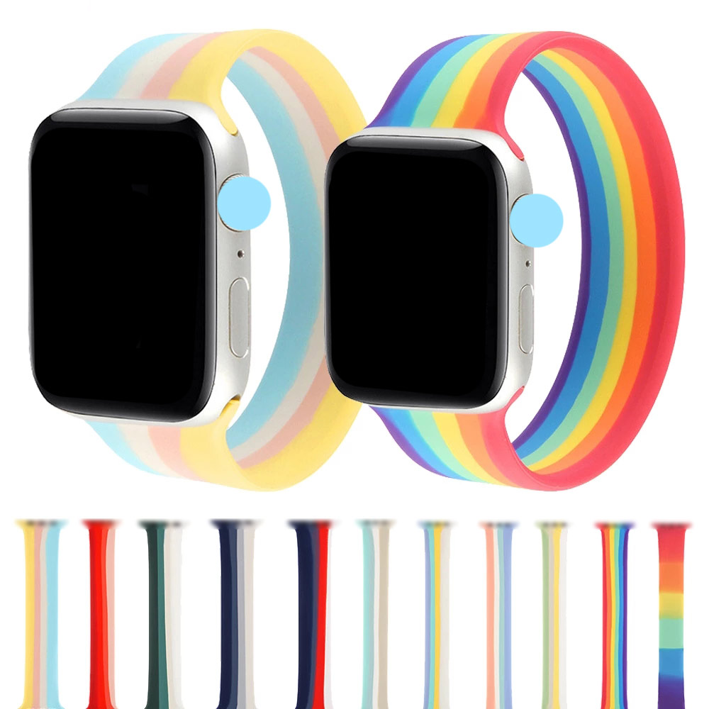 Rainbow Silicone Solo Loop for Apple Watch Series SE 6 5 4 3 2 Sports Strap Rubber Bracelet for Iwatch 40mm 44mm 38mm 42mm Band