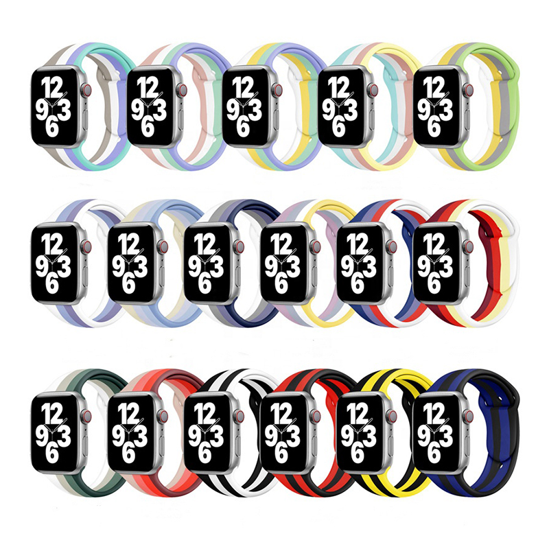 Soft Rainbow Silicone Watch Band for Apple Series SE 6 5 4 3 2 Sports Strap Rubber Watchband 40mm 44mm 38mm 42mm