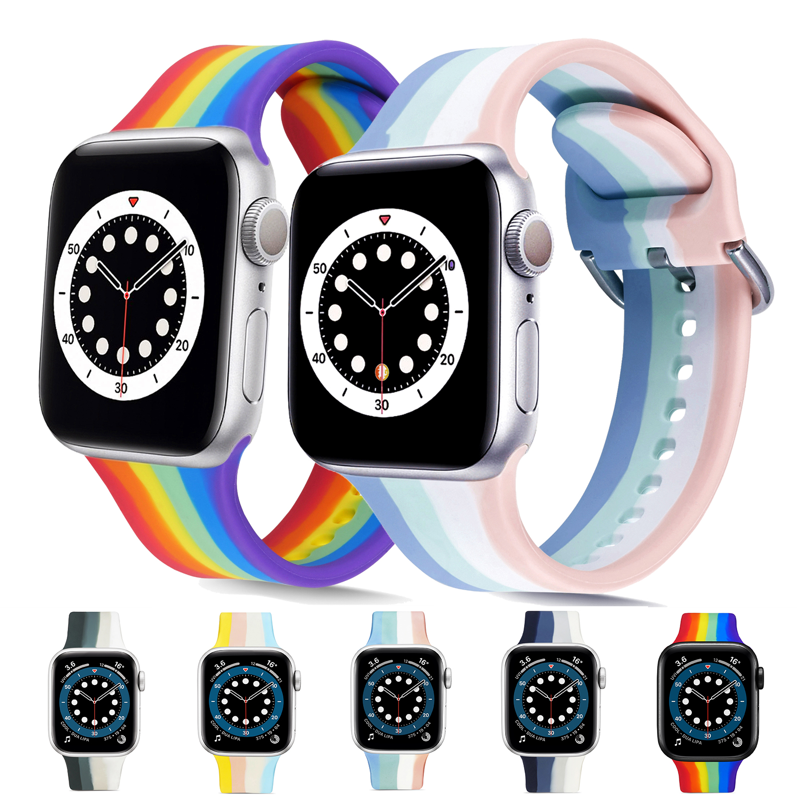 Rainbow Silicone Strap for Apple Watch Band 40mm 44mm 38mm 42mm Sport Rubber Watchband Smartwatch Bracelet 3 4 5 6 Se WristBand