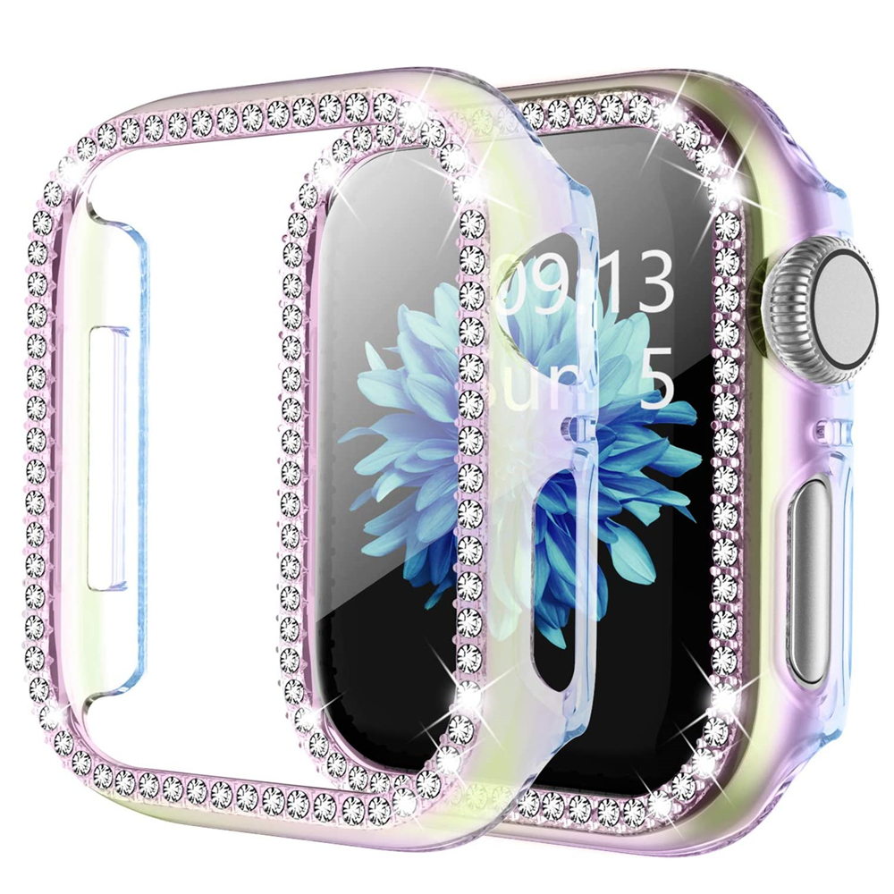 For Apple Watch Se 6 Case 40mm 44mm Series 5 4 3 42mm 38mm Full Around Diamond Shiny Case for Iwatch Women Shell Plate Frame