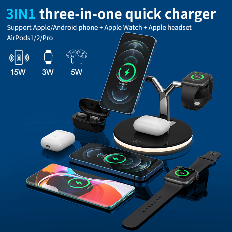 The New Magnetic Wireless Charger Wireless Charger Triple Removable Magnetic 25w Fast Wireless Charging