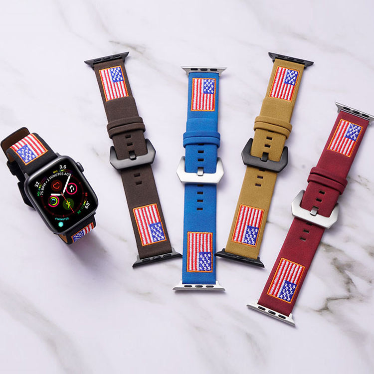 40 44mm Watchband For Apple Watch Series 5 4 Leather Embroidered Strap Watch Band for Series 2 3 38mm 42mm Bracelet Wrist Strap