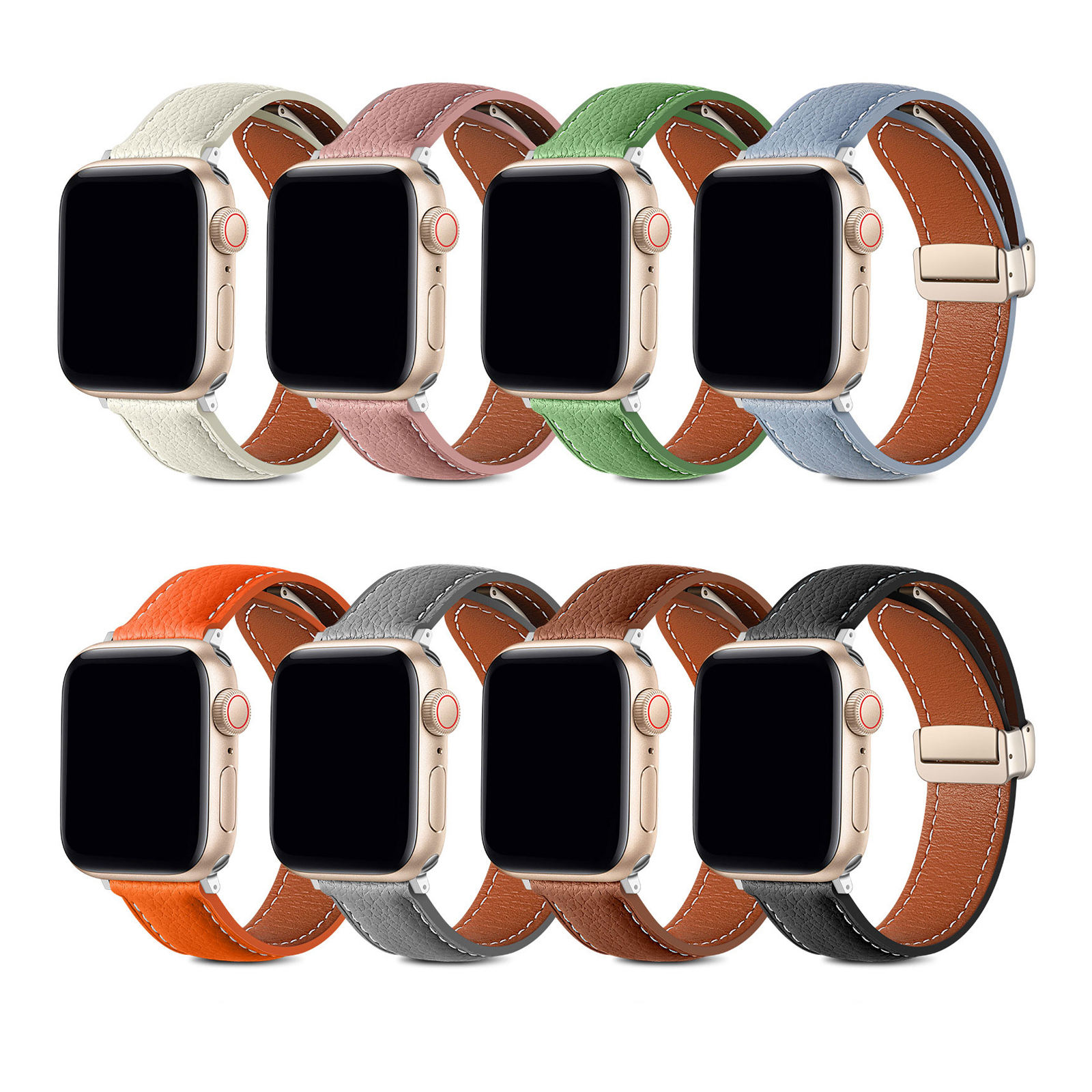  Magnetic Folding Buckle Genuine Leather Watch Strap For Apple Watch Band 38 40 41 42 44 45 49 Mm For Iwatch Se Series Ultra 8 7