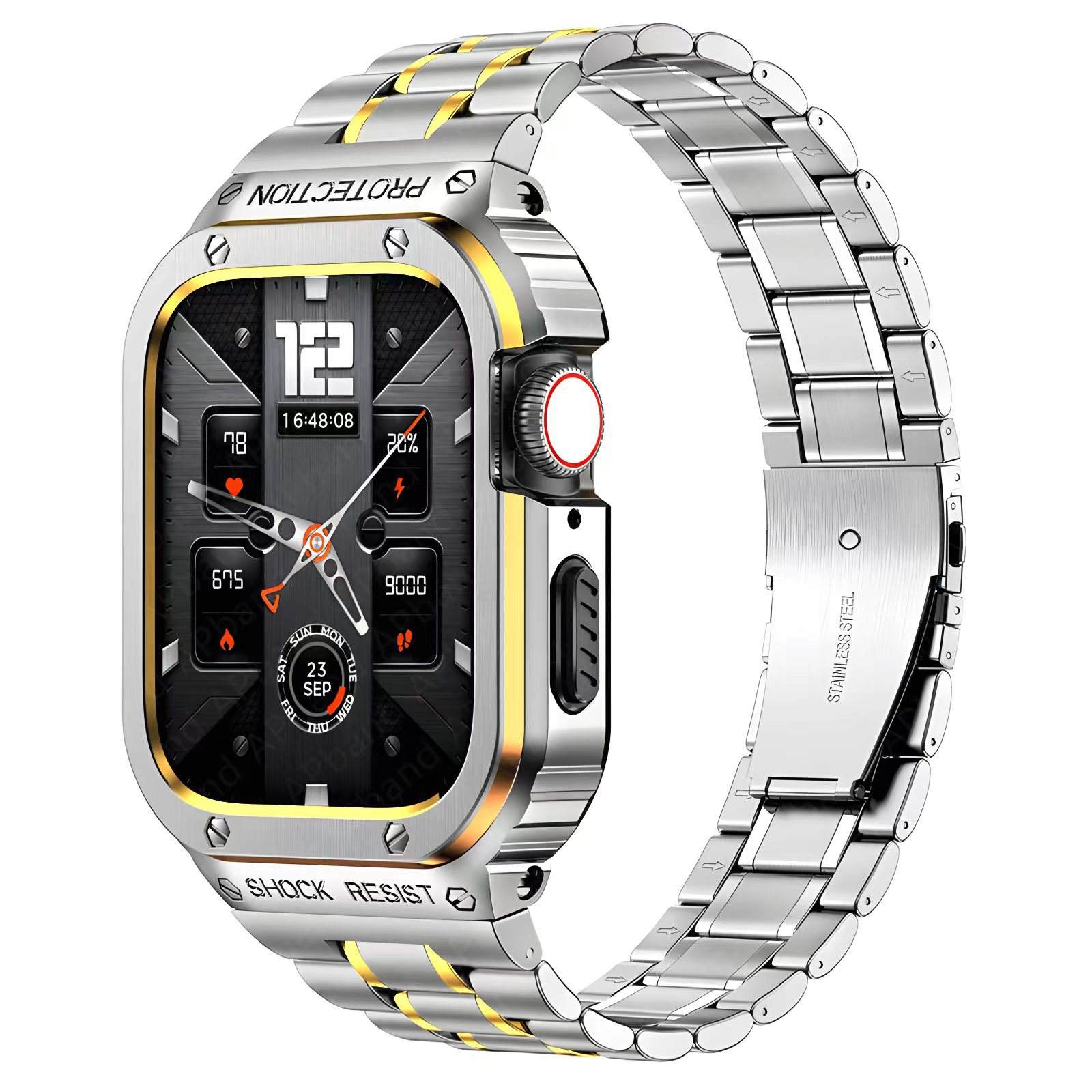 Luxury Metal Rugged Case Bumper Full Protective Cover With Stainless Steel Silicone Watch Strap For Apple Watch 8 41mm 45mm Band