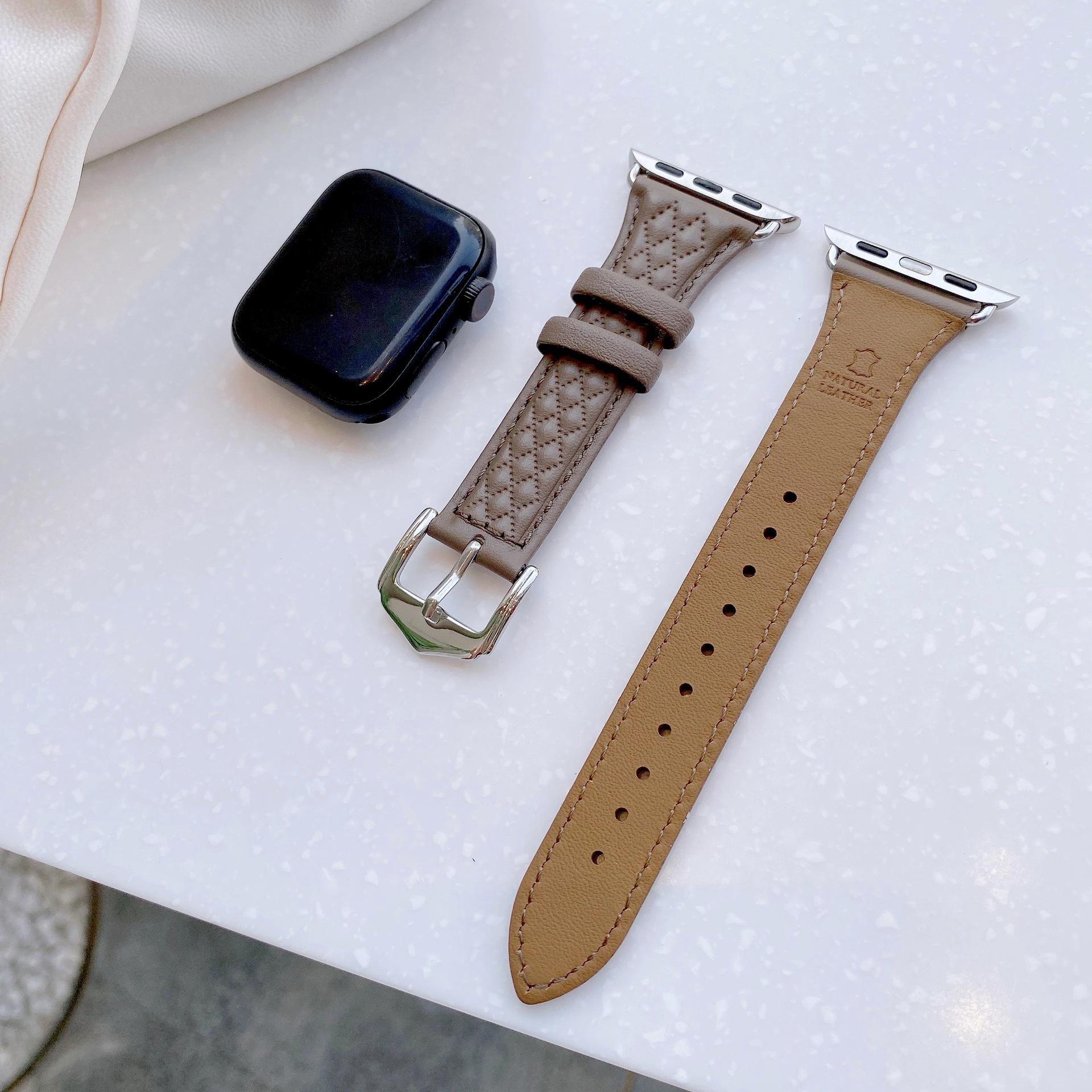  Top Grain Leather 3d Diamond Pattern Watch Strap For Apple Watch Band 38 40 41 42 44 45 Mm For Iwatch Se Series 8 7 Wristband