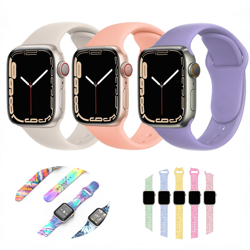  Custom Printed Soft Rubber Silicone Sport Watch Strap For Apple Watch Band 41 45 49 Mm For Iwatch SE Series 8 Ultra 7