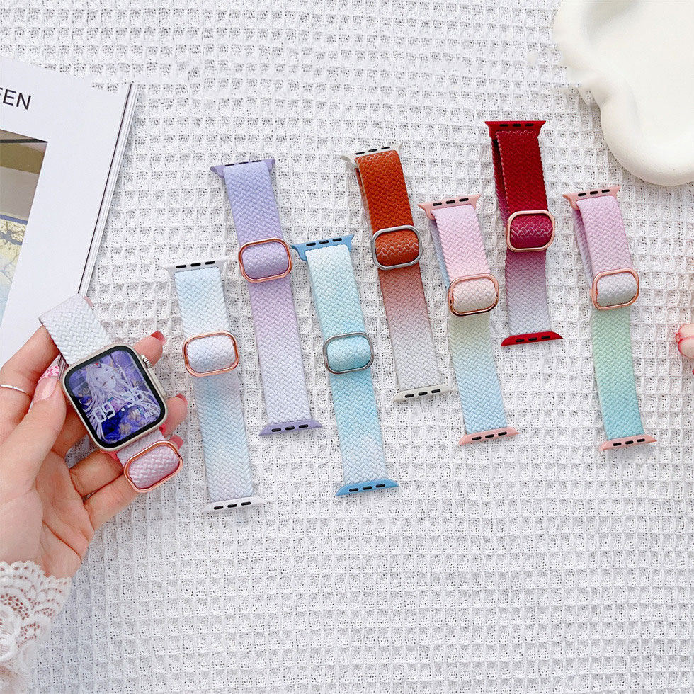  Gradient Woven Nylon Loop Watch Strap For Apple Watch Ultra 49mm Band For Iwatch Series 8 7 41mm 45mm Wristband