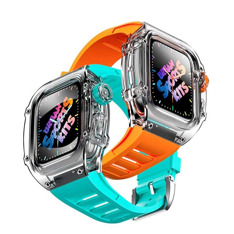  44mm 45mm Modification Kit For Apple Watch Band 8 Luxury Transparent Bezel Case For Iwatch Series 7 Se 6 5 4 Rubber Strap