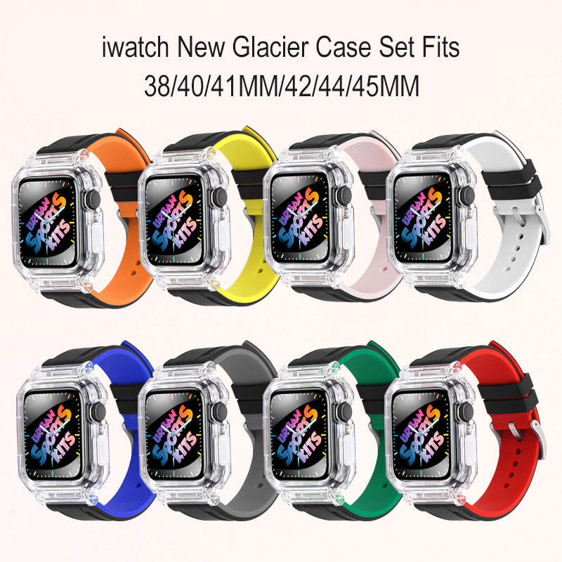 Luxury Transparent Case Modification Kit For Apple Watch Ultra 49mm Two-Color Silicone Band For Iwatch Series 8 7 41mm 45 Mm