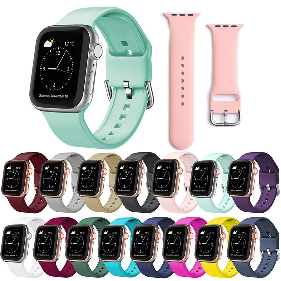 Soft Sport Silicone Watch Band with Classic Clasp For Apple Watch Strap 38 40 41 42 44 45 49 mm iWatch Series SE 8 7 6 5 Ultra