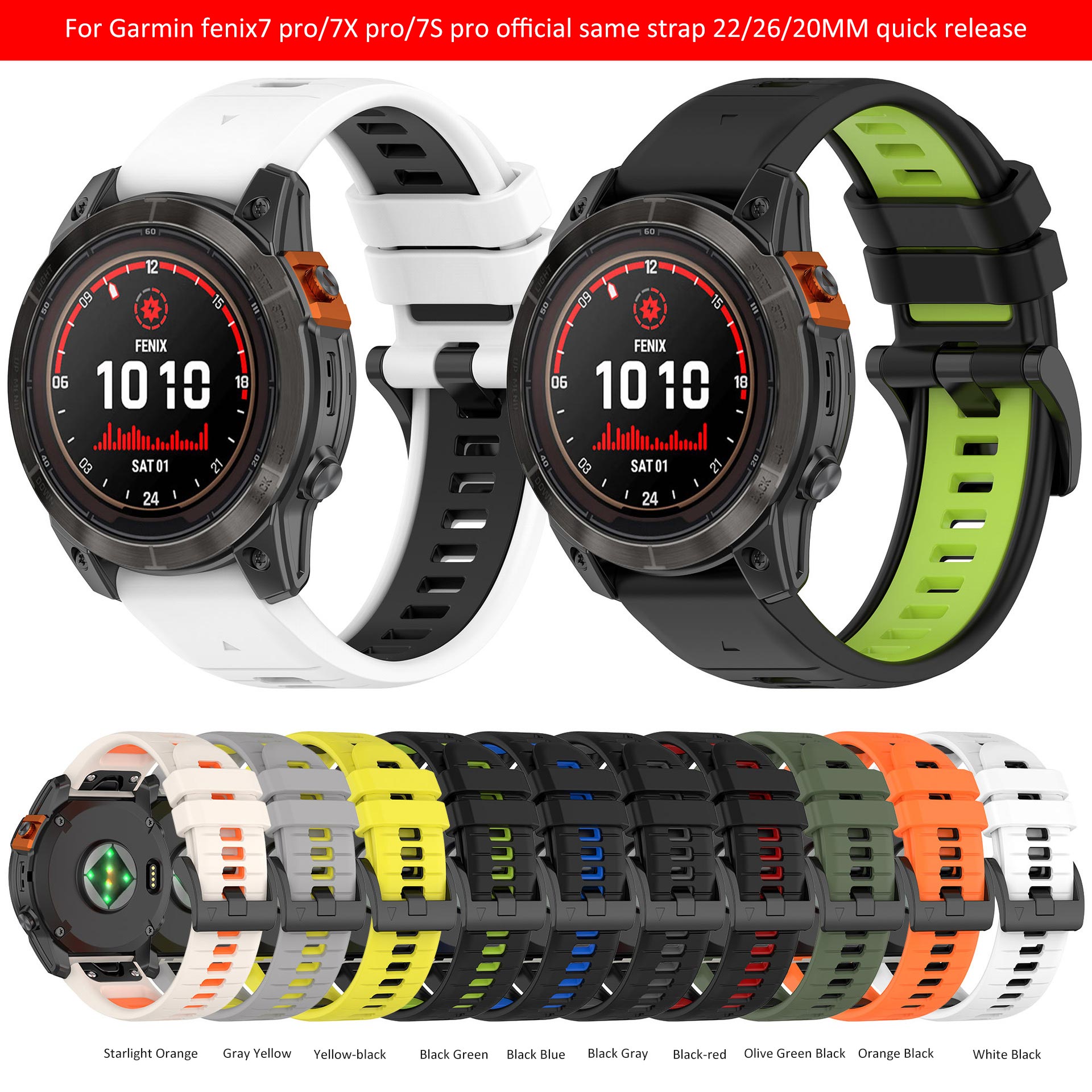 22 26mm Silicone Quick Release Bracelet Strap For Garmin Fenix 7x 7 6x 6 Pro Fenix 5x 5 Plus Forerunner 945 Watchband Wriststrap