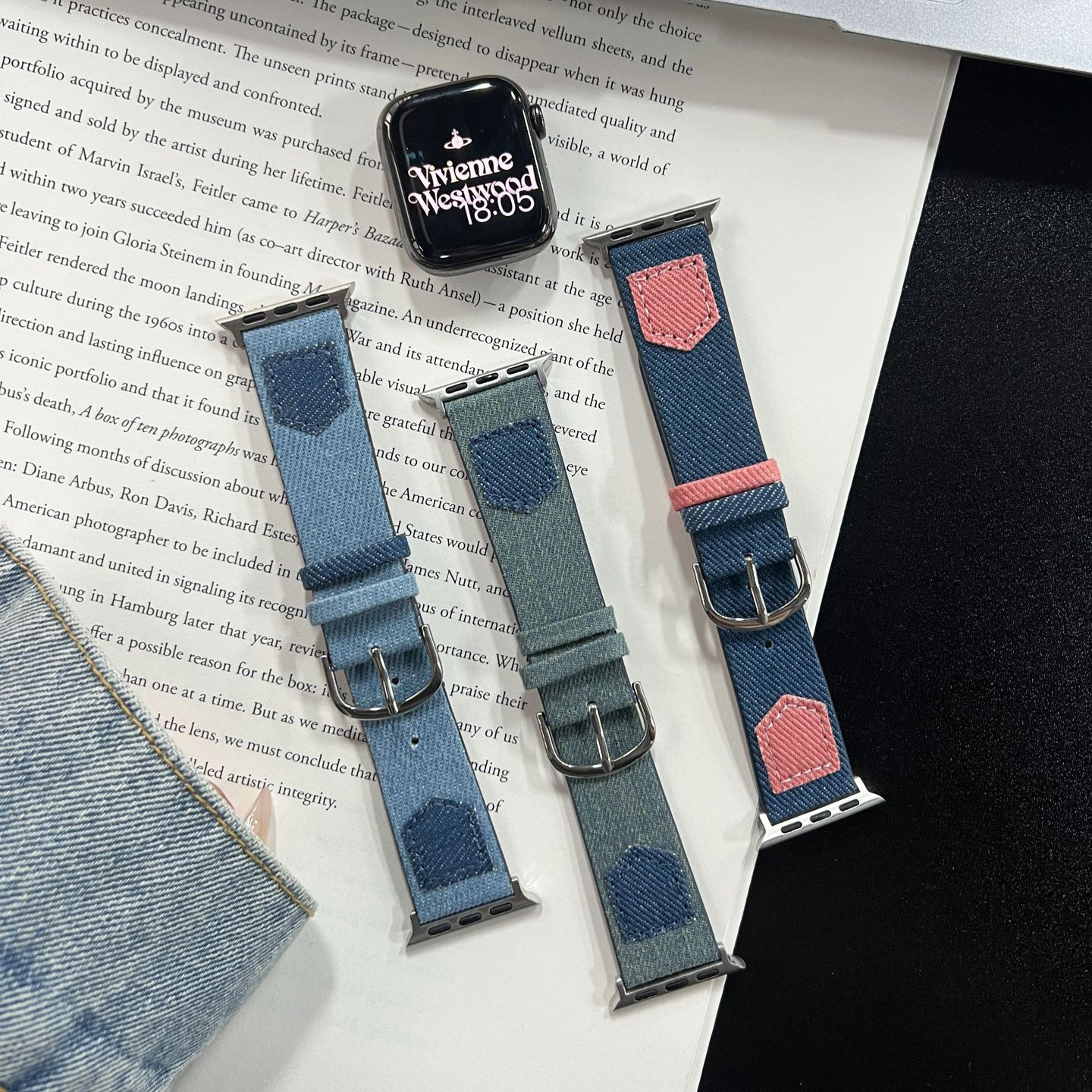 Canvas Fabric Denim Leather Watch Strap For Apple Watch Band 38 40 41 42 44 45 49 Mm Iwatch 8 7 6 5 Se Ultra Bracelet Wristband