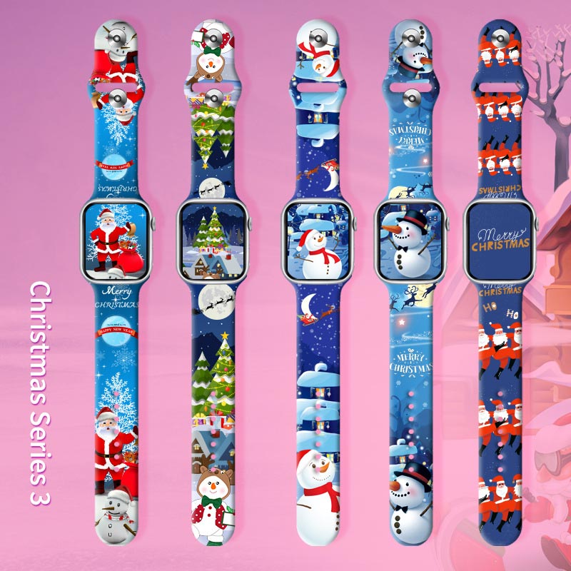 Silicone Strap For Apple Watch Band 40mm 41mm 38mm 45mm 44mm 49mm Christmas Printing Silicone Bracelet Strap Iwatch 8 Se 7 6 5 4